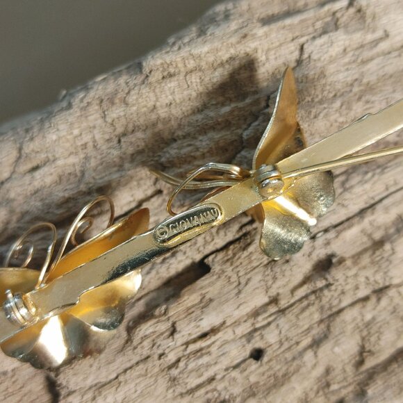 Giovanni Pin Brooch Vintage Gold Tone Butterfly Floral Signed Elegan Nature I - Picture 4 of 12